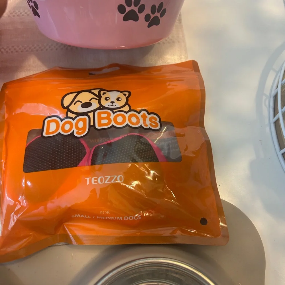 Puppy Starter Bowl Sets Rain Boots & Sweater Used Sanitized